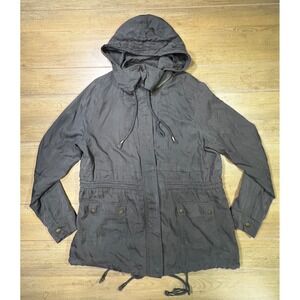 Market & Spruce Women's Gray Hooded Utility Anorak Jacket XL Drawstring Pockets‎